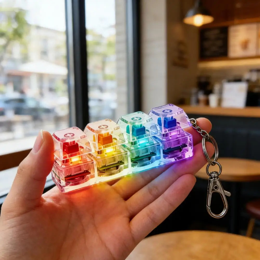 1Pcs LED Keyboard Keychain Fidget Toys For Adults RGB 4-Button Keys Keyboard Keycaps Fidget Toy For Stress Relief Keyboard Cap