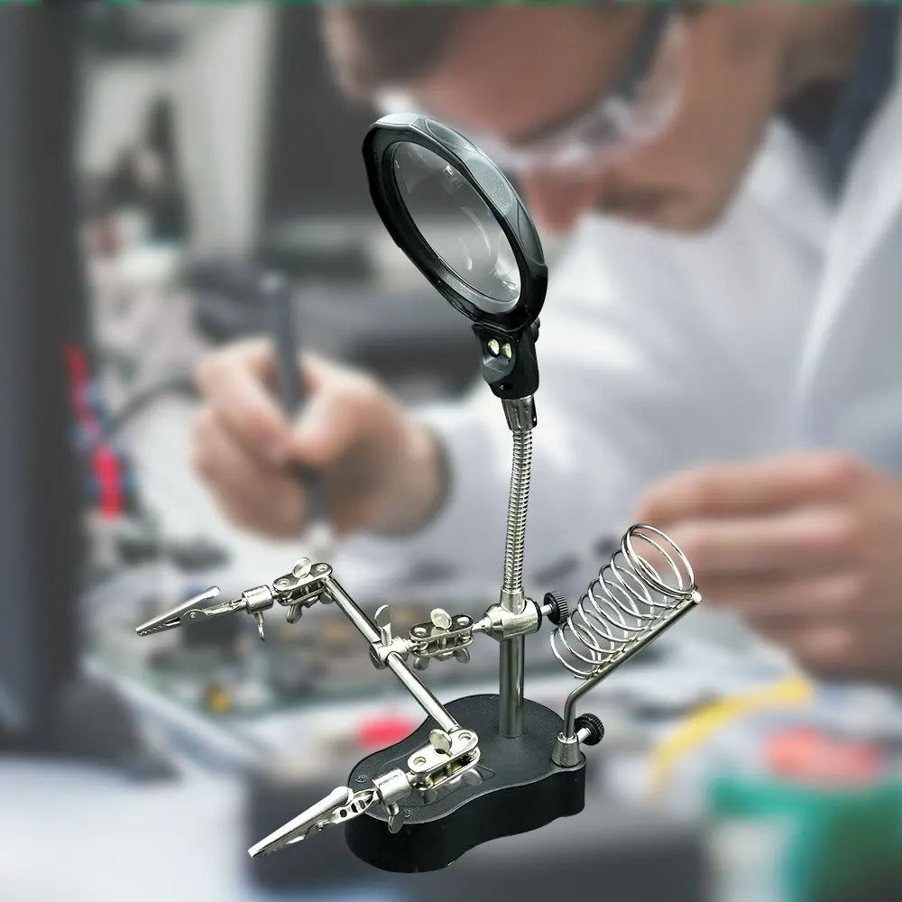 Soldering Iron Station Stand With Welding Magnifying Glass Clip Clamp Third Hand Helping Desktop Magnifier Soldering Repair Tool - Shoppiline