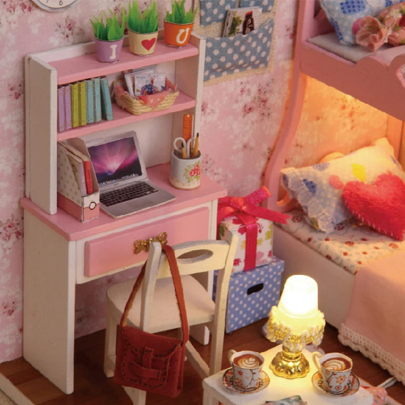 Kitten Mini Doll House 3D Puzzle Assembly Model Building Kit Creative Room Bedroom Decoration With Furniture Wooden Crafts Gifts - Shoppiline