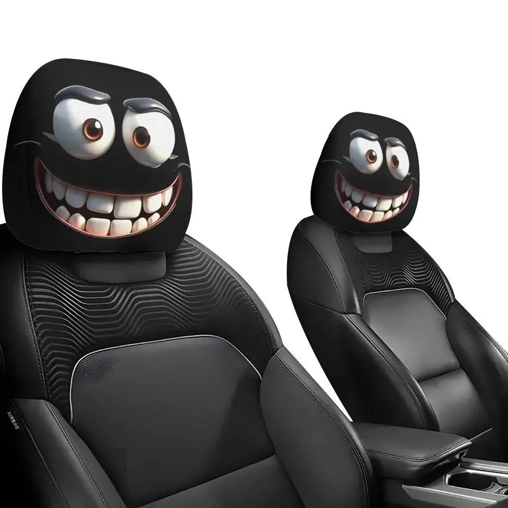 2pcs Smiley Face Printed Car Pillowcase Soft Comfortable Decorative Cushion Cover Auto Seat Headrest Washable Polyester Fabric