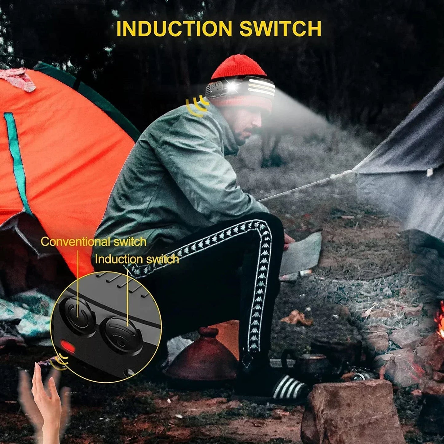 Induction LED Headlamp 1200Mah Rechargeable Waterproof Lightweight Flashlight Working Hiking Camping Running Portable Lantern