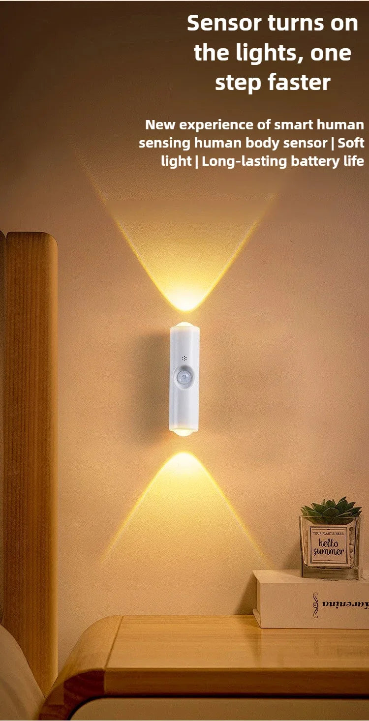 Double-head LED Night Light with Motion Sensor RGB Rechargeable Magnetic Wall Lamp Mood Ambient Light for Cabinet Hallway Stair