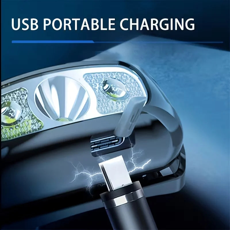 Strong Light Headlamp Portable LED Sensor Headlamp USB Rechargeable Head Flashlight Outdoor Camping Fishing Emergency Lantern