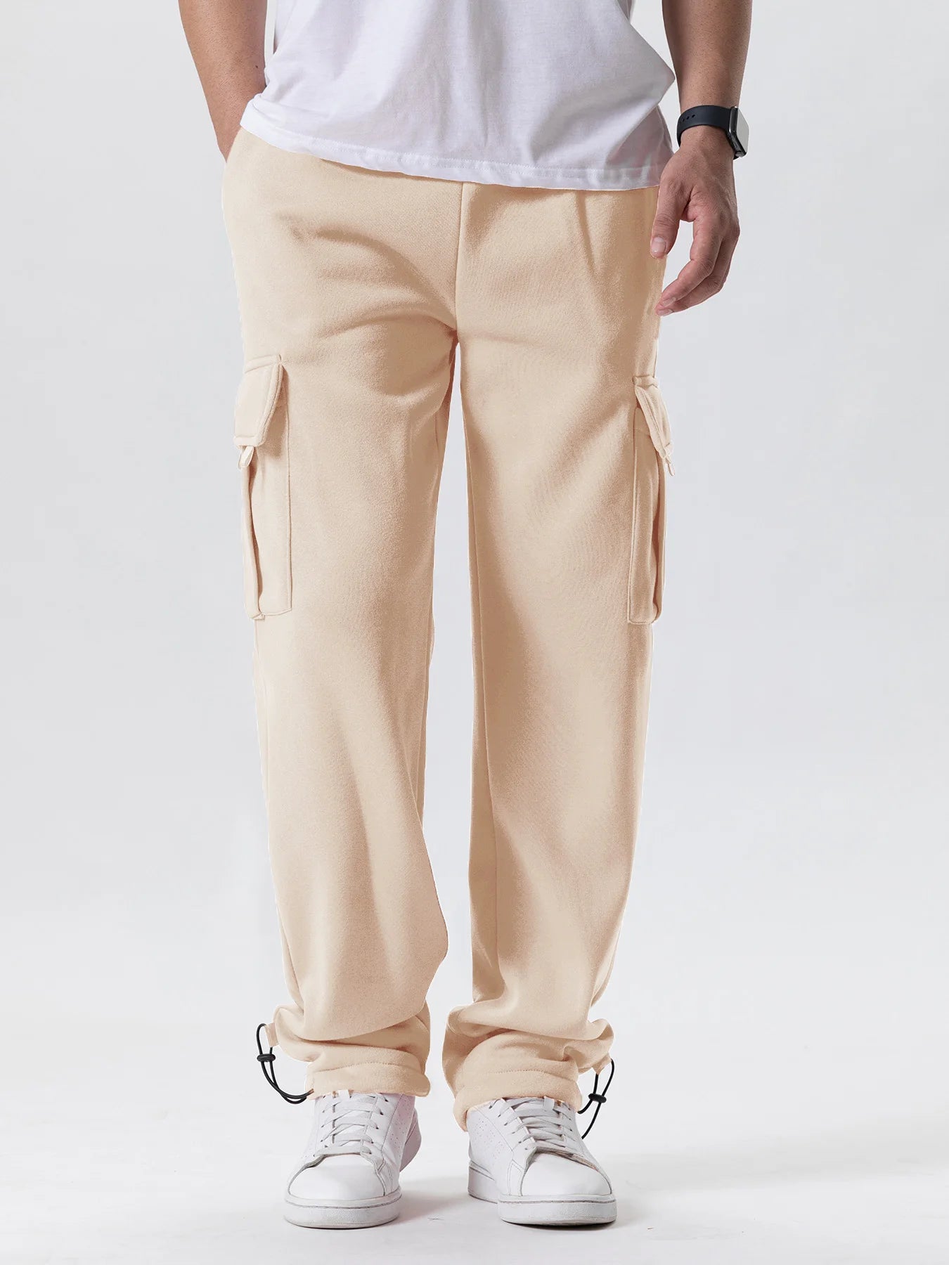 Herren-Sweatpants mit mehreren Taschen Herbst Winter Kordelzug Straight Fit Hose Lauf Jogger Sport Fitnesshose Herren Freizeithose