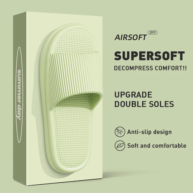 Summer Lovely Solid Color Home Slippers For Women Men Non-slip EVA Bathroom Slides Females Concise Light Sandals Couples Shoes