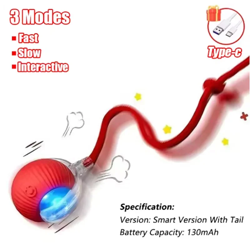 Rechargeable Automatic Rolling Ball Cat Toy – Fake Tail, Imitate Mouse, Electric Interactive for Cats & Dogs