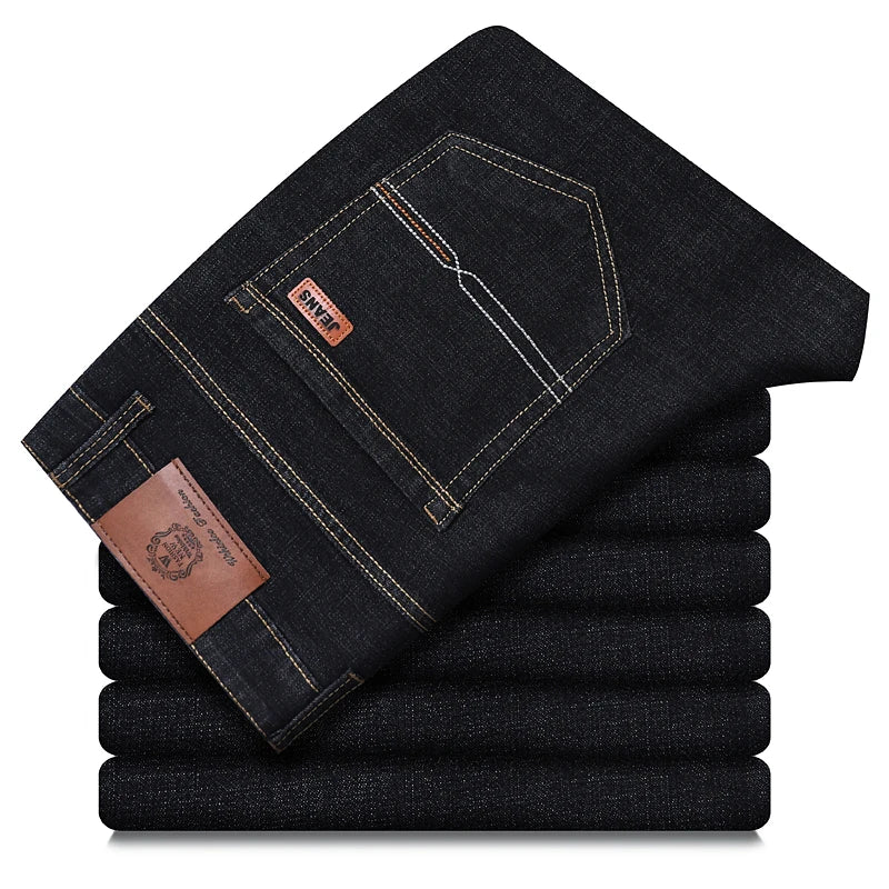 2026 New Style Business Men's Jeans Casual Straight Stretch Fashion Classic Blue Black Work Pant Denim Trousers Male Clothing
