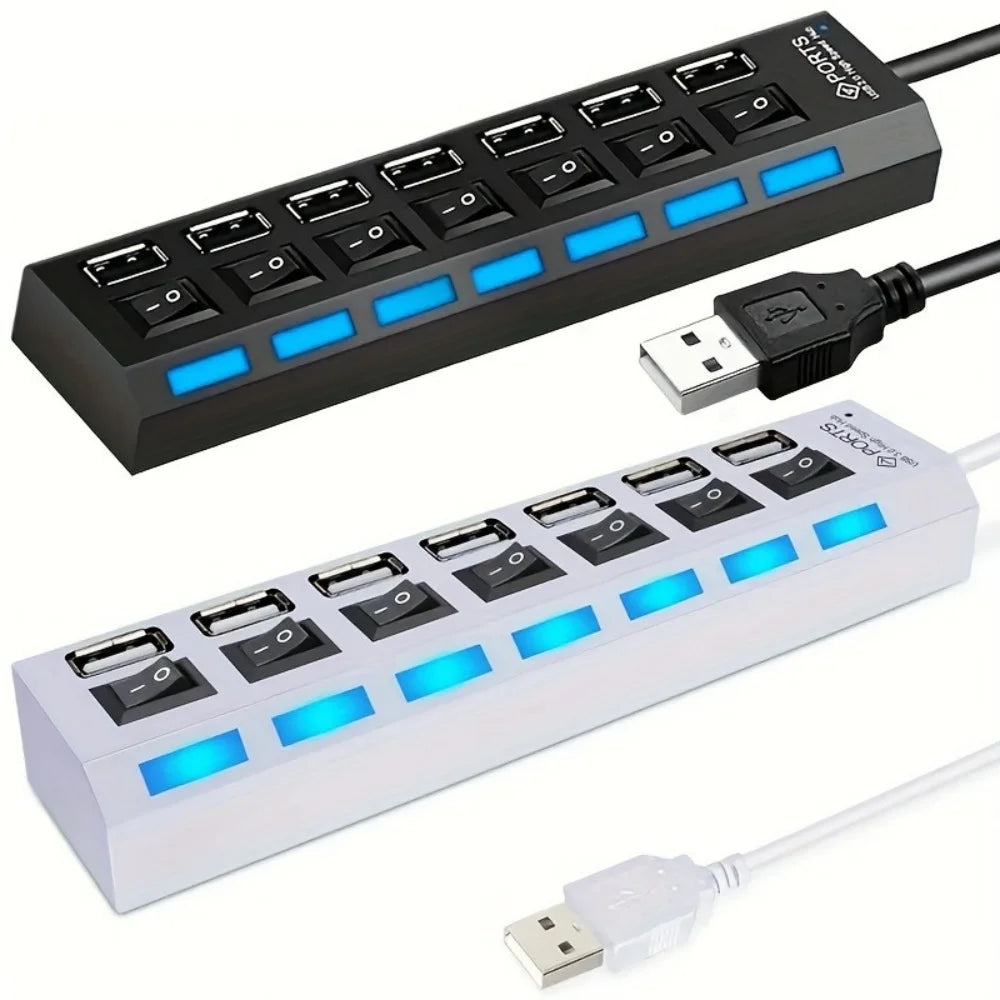 USB 2.0 Hub 4/7 Port Splitter Power Adapter With ON/OFF Switch Multiple Expander HUB For PC Laptop MacBook Desktop Accessories