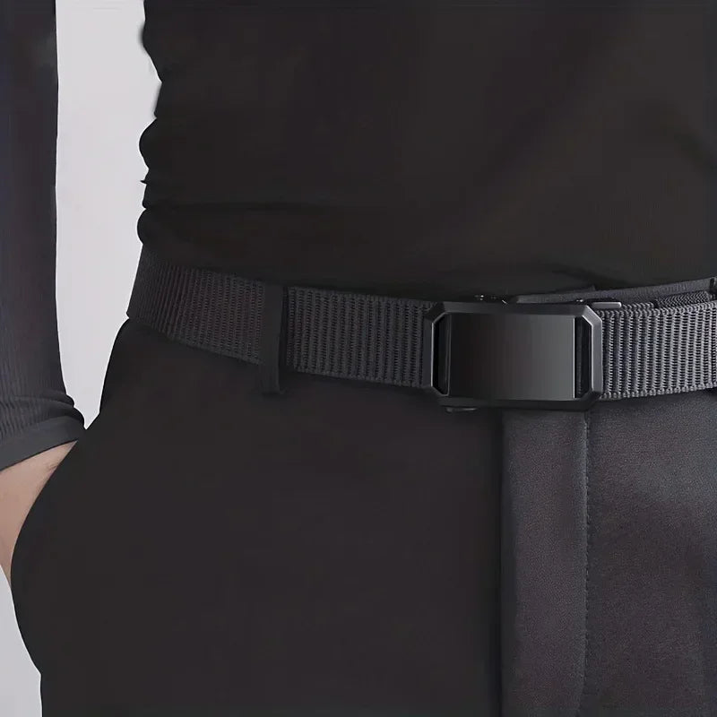 Quick Release Belt Automatic Buckle, Tactical Military Canvas Webbing for Men, Durable Outdoor Workwear Training Pants