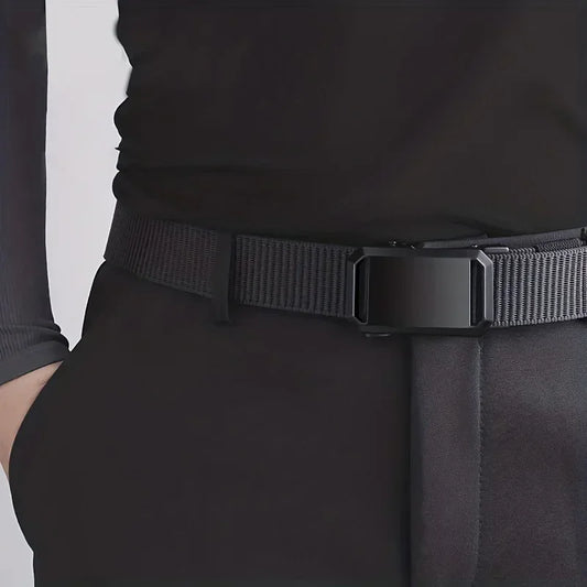 Quick Release Belt Automatic Buckle, Tactical Military Canvas Webbing for Men, Durable Outdoor Workwear Training Pants