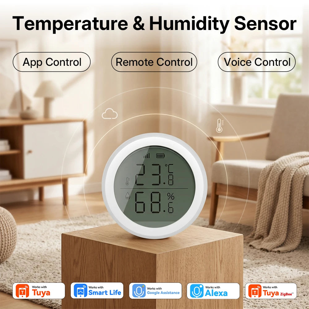 Wireless Temperature Humidity Sensor Indoor Compatible with Tuya Smart Life App ZigBee Alexa/Google Home for Baby Room Cellar