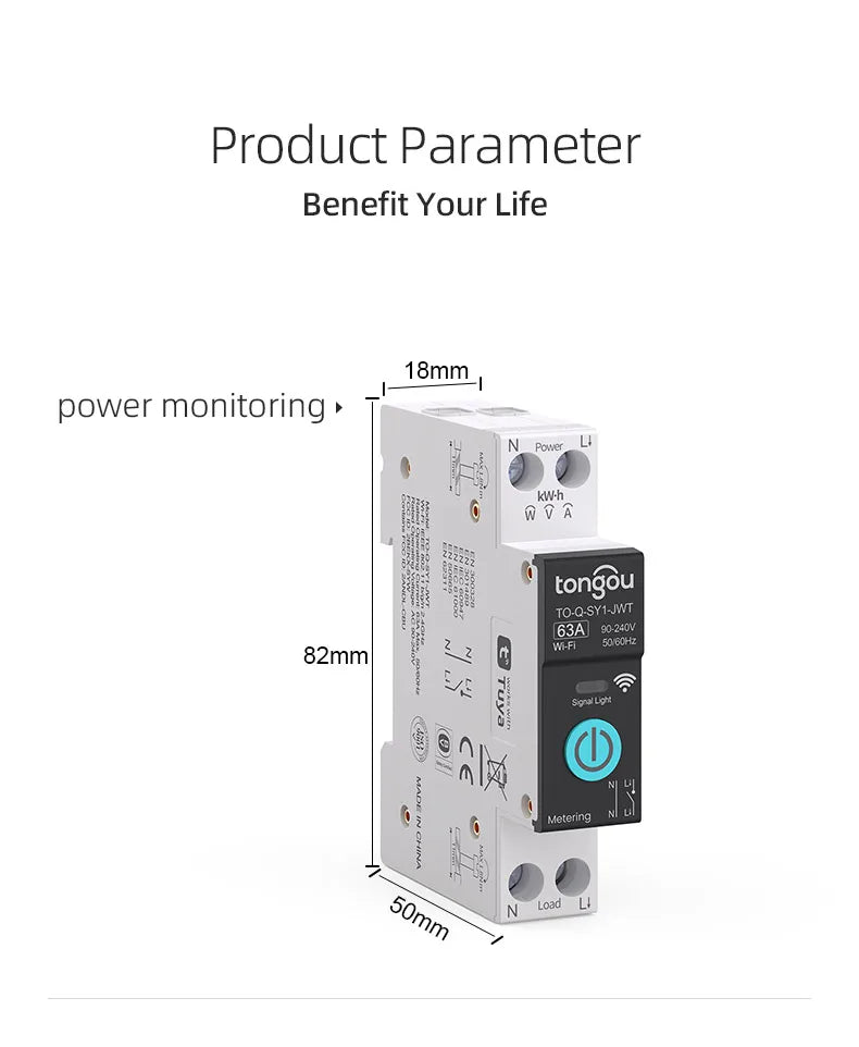 Tuya WiFi Smart Circuit Breaker 1P 63A DIN Rail for Smart Home Wireless Remote Control WiFi Switch by APP TONGOU Free Shipping - Shoppiline