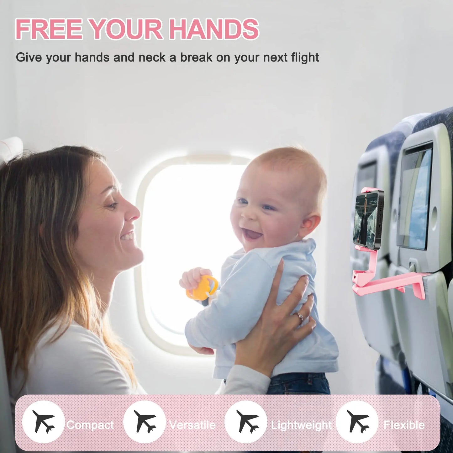 Portable Foldable Airplane Phone Stand Adjustable Rotatable Travel Holder, Multifunctional Flight Train Desk Seat Selfie Support