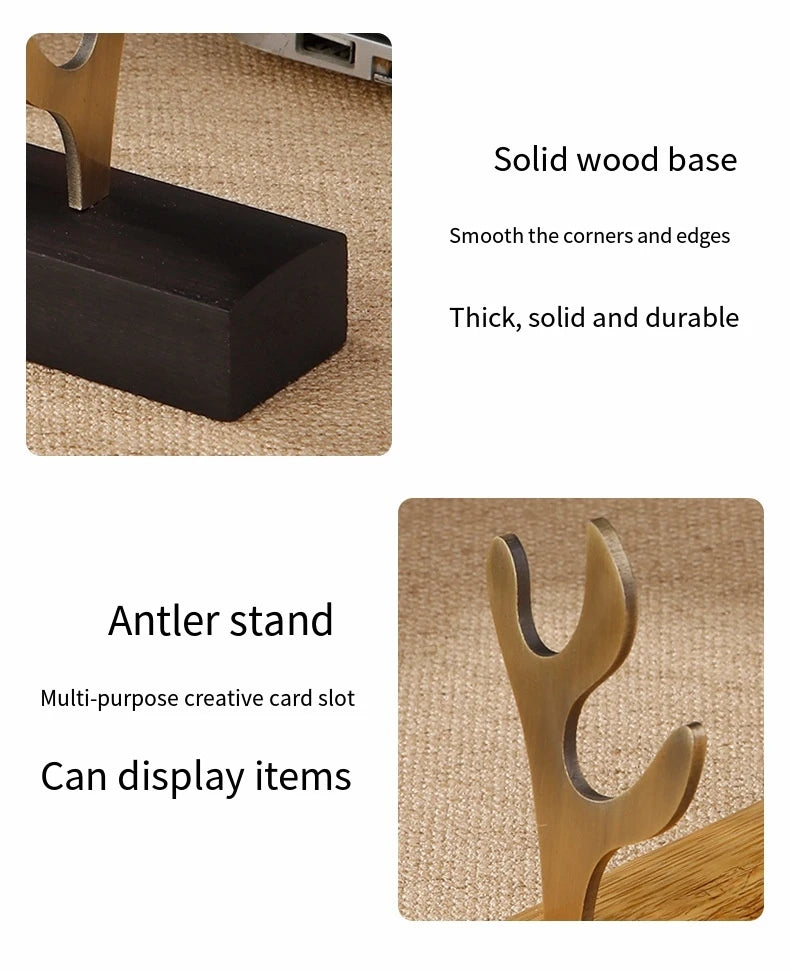 Solid wood pen holder metal antler storage stand ebony bamboo wood desktop ornaments office student pen holder display stand
