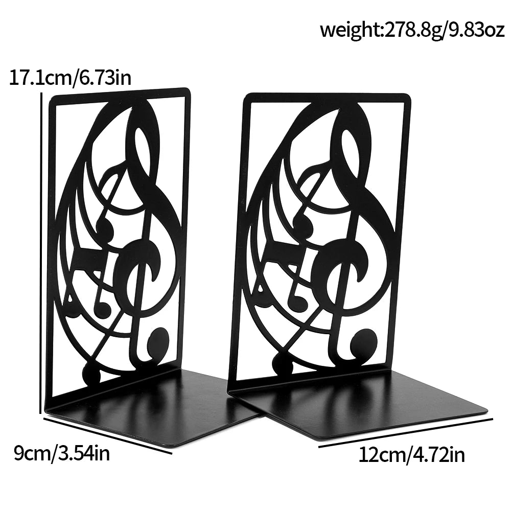 Musical Note Metal Bookends for Shelves, Modern Decorative Heavy Duty Study Book Support Stoppers for Desk, Shelf, Room