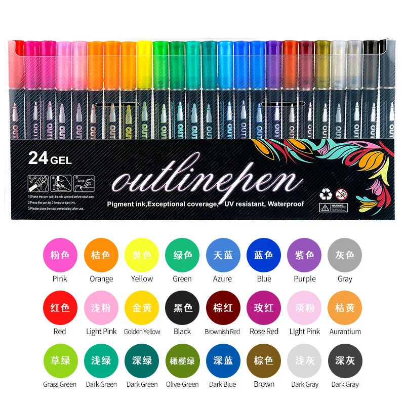 8/12/24 Colors Double Line Outline Pens, Self-Outline Metallic Markers Glitter Writing Drawing Pens For Christmas Card Writing