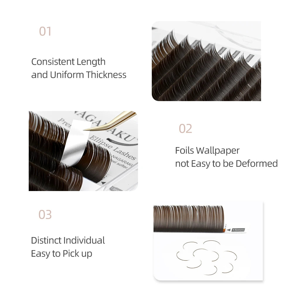 NAGARAKU Flat Split Tips Soft Natural Charcoal Ellipse Extension Supplies Brown Black Grey Light Black