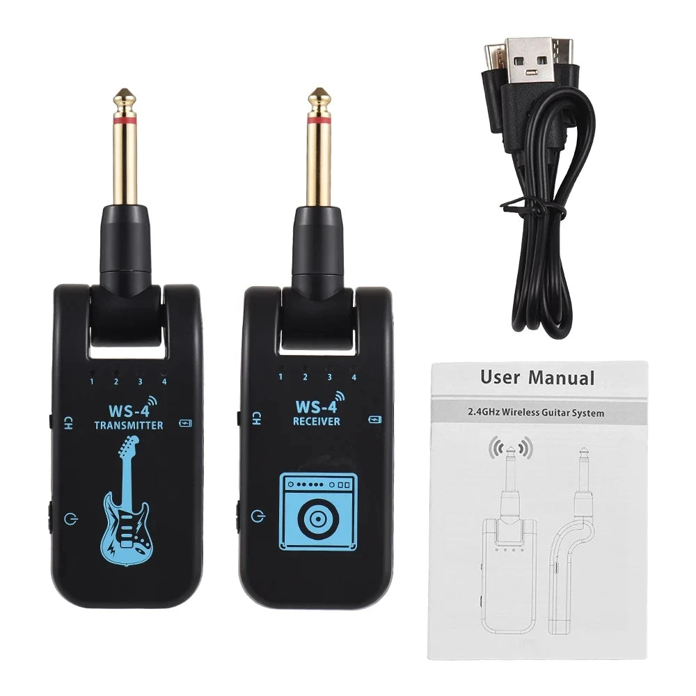 Miwayer WS-4 Wireless Guitar System 2.4GHz w/8 Channels Rechargeable Wireless Audio/48K/16bit/for Electric Guitar Bass Electric