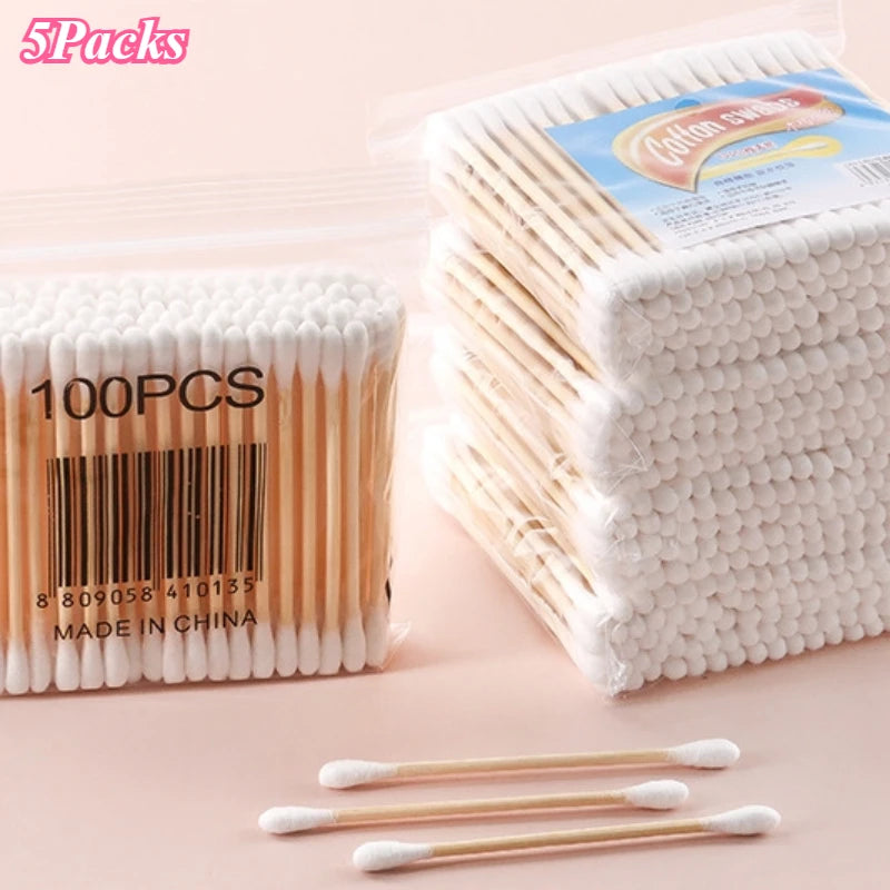 1 à 20 paquets de 100 bâtonnets en bois/paquet Coton-tiges pour bébés Nettoyage des oreilles Tampons Coton-tiges de santé et de beauté Bourgeons de coton de nettoyage