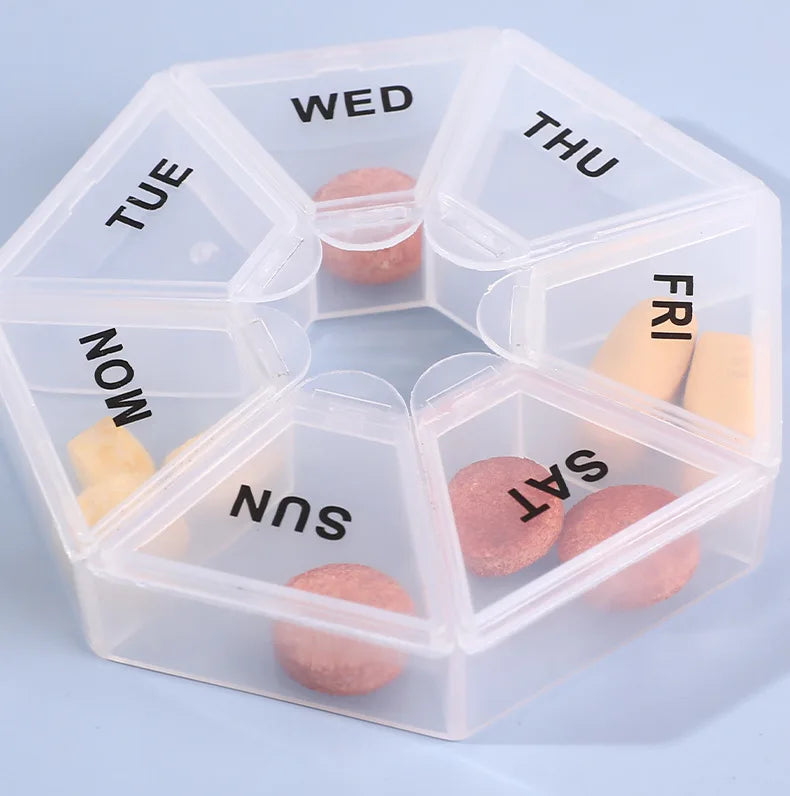 7 Compartments Weekly Pill Organizer Portable Plastic Mini 7 Day Medicine Box Small Pill Case Bulk