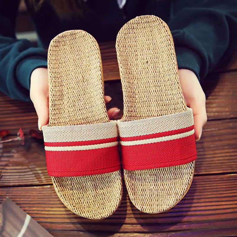 Hemp Casual Slippers Women Home Flats Spring Summer Luxury Designer Shoes Ladies 2026 Fashion Indoor Slides Couple Lightweight