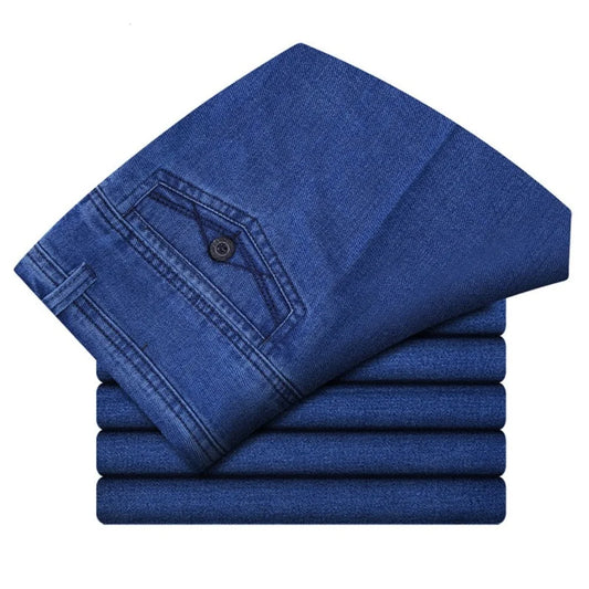 Size 30-45 Men Business Jeans Classic Male Stretch Jeans Plus Size Baggy Straight Men Denim Pants Cotton Blue Work Jeans Men - Shoppiline