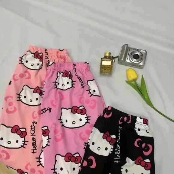 Cartoon Hello Kitty pajama pants for men and women spring and summer thin loose couple casual home pants walking pants