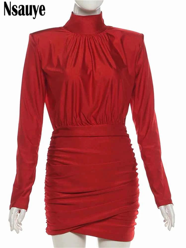 Nsauye Black Long Sleeve Mini Short Fashion Women Winter Dress Pullover Turtleneck Wrap Sexy Evening Party Night Club Dress 2025