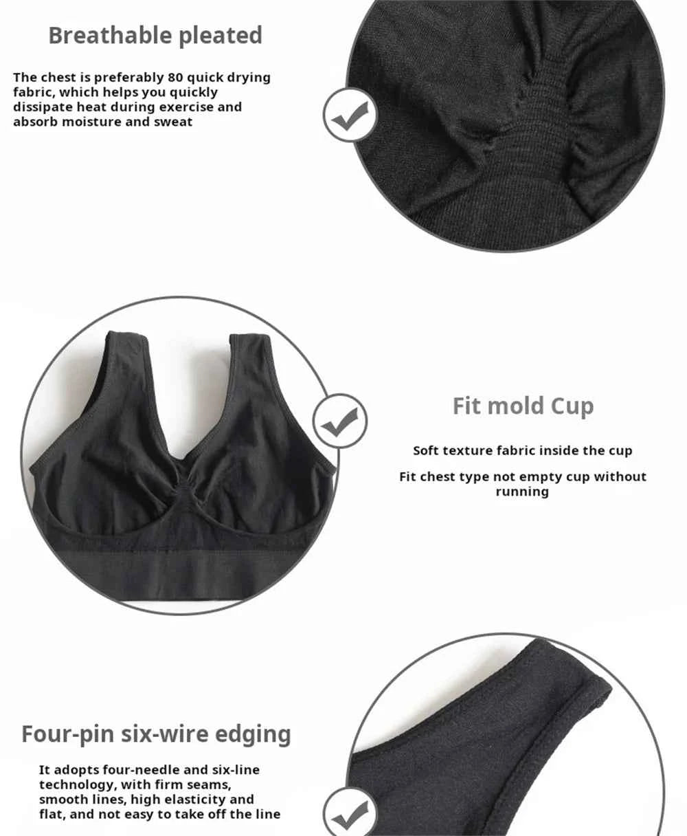 Women Seamless Bras Camisole Underwear Crop Top XXL 3XL Black Pure Color Sports Gym Running Fitness Yoga