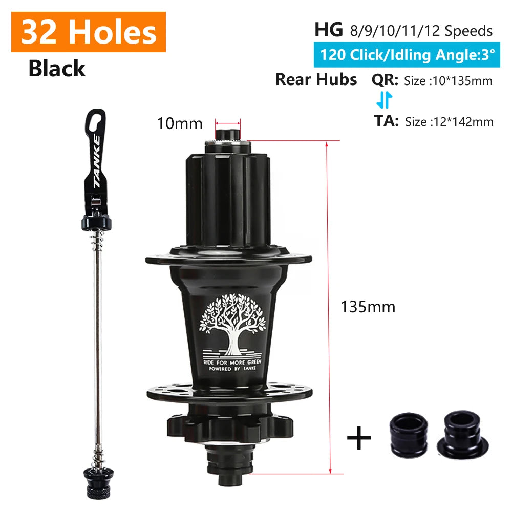 TANKE MTB 120 Click Hub 6 Bearing Bike Front Rear 28 32 36 Holes Disc Brake QR Bicycle mass thunder Noisy Cube 6 Pawl Hubs TH390