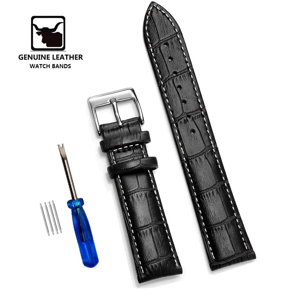 Premium Genuine Leather Watchbands 12/14/16/18/19/20/21/22/24 mm Watch Band Strap High Quality Wrist Belt Bracelet + Tool