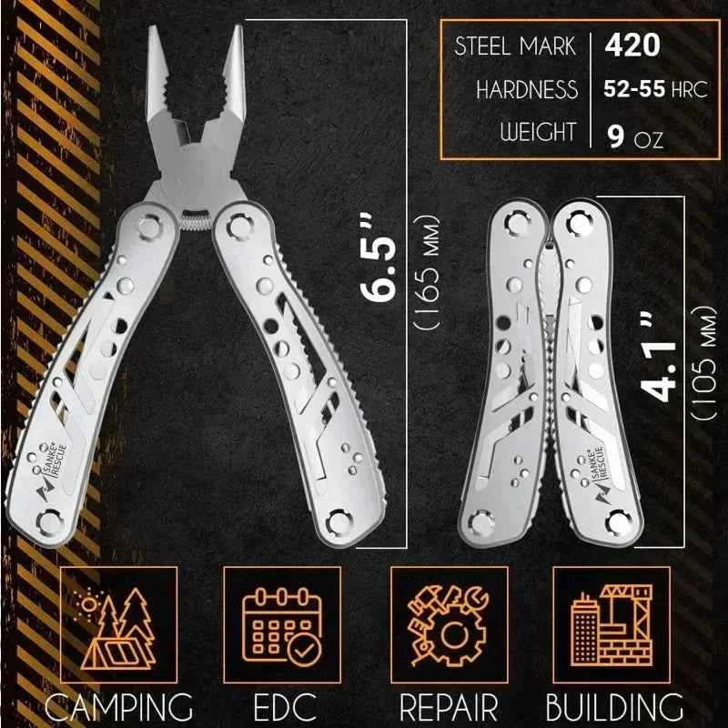 Compact Pocket Multitool with 420 Steel Pliers Essential EDC Gear for Camping, Hunting First Aid Repairs