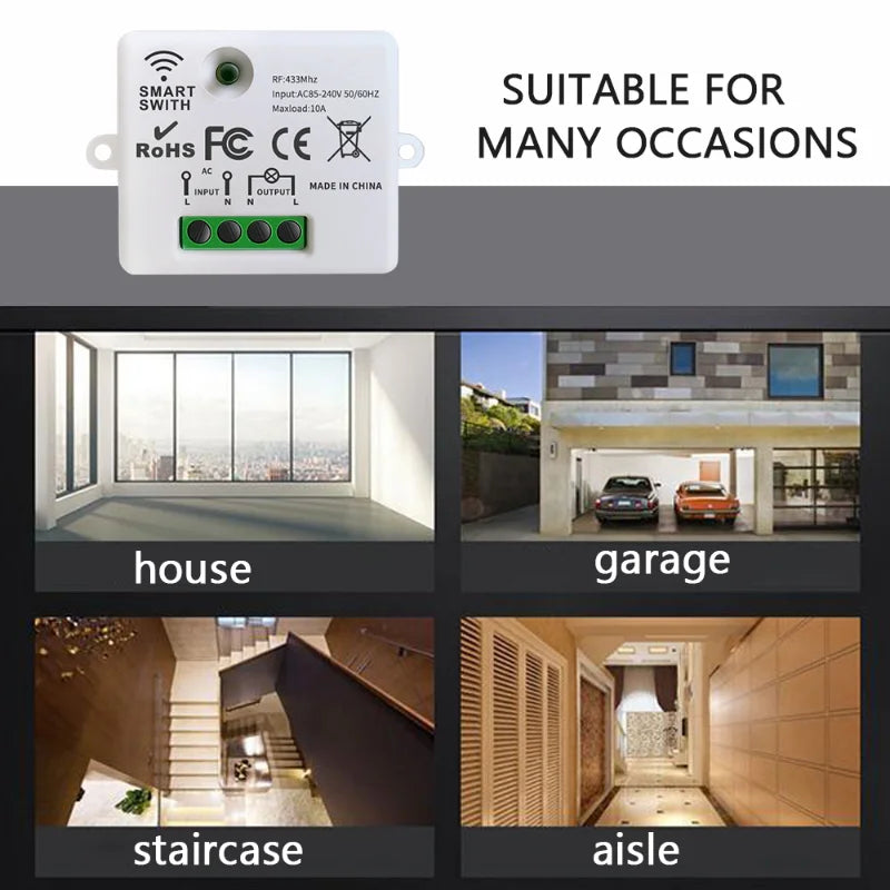 Wireless Light Wall Switch Relay Receiver RF 433Mhz 1/2/3Gang Panel Switch Remote Control Interruptor for LED Lamp 10A 110V 220V