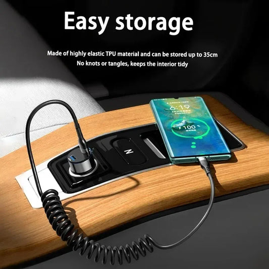 Fast Charging Type C to Type C Spring Telescopic Cable For iPhone 15 14 Samsung Xiaomi OnePlusCar USB Type C 66W & LIGHTNING PD