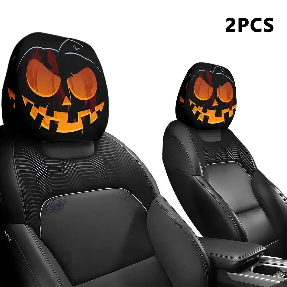 2pcs Smiley Face Printed Car Pillowcase Soft Comfortable Decorative Cushion Cover Auto Seat Headrest Washable Polyester Fabric