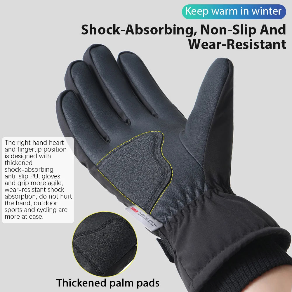 Gants de cyclisme d'hiver imperméables pour homme, sports de plein air, course à pied, moto, ski, écran tactile, polaire, antidérapants, chauds, doigts complets