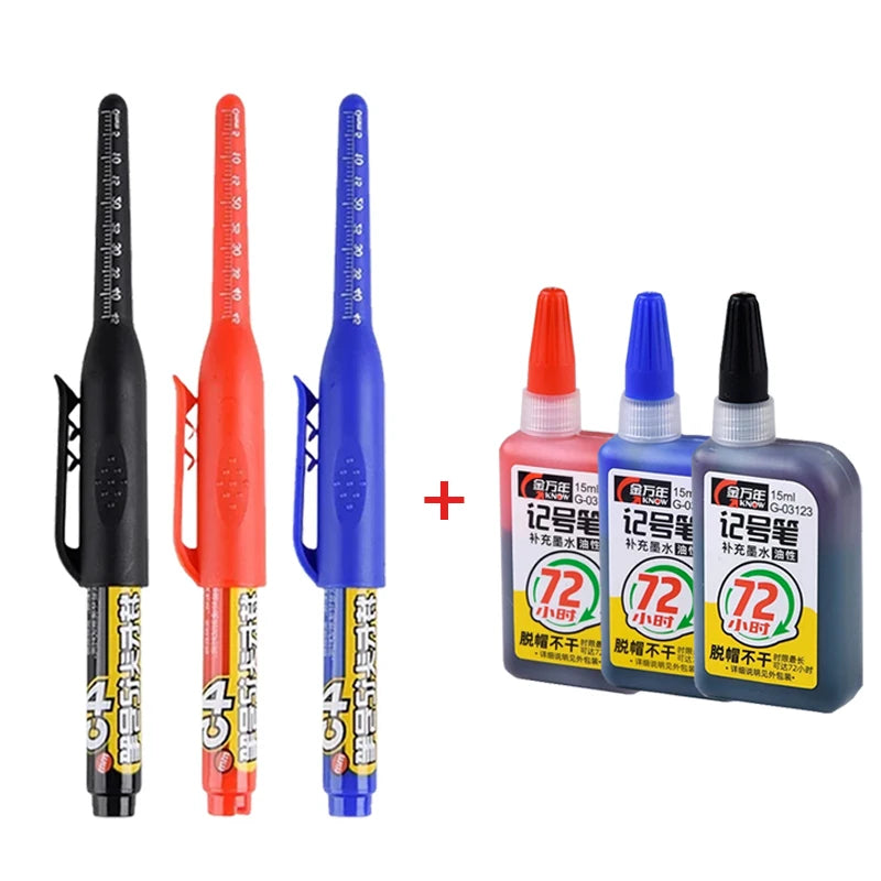 45mm Waterproof Long Head Nib Deep Hole Markers Pen Tile Carpenter Pen Multi-purpose for Woodworking Black/Blue/Red Ink