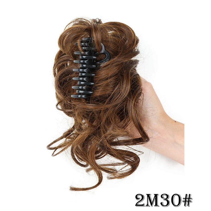 Synthetic Short Wavy Curly Messy Elegant Bun Hair Piece Claw Clip Tousled Updo Hair Buns Hairpiece Extensions for Women