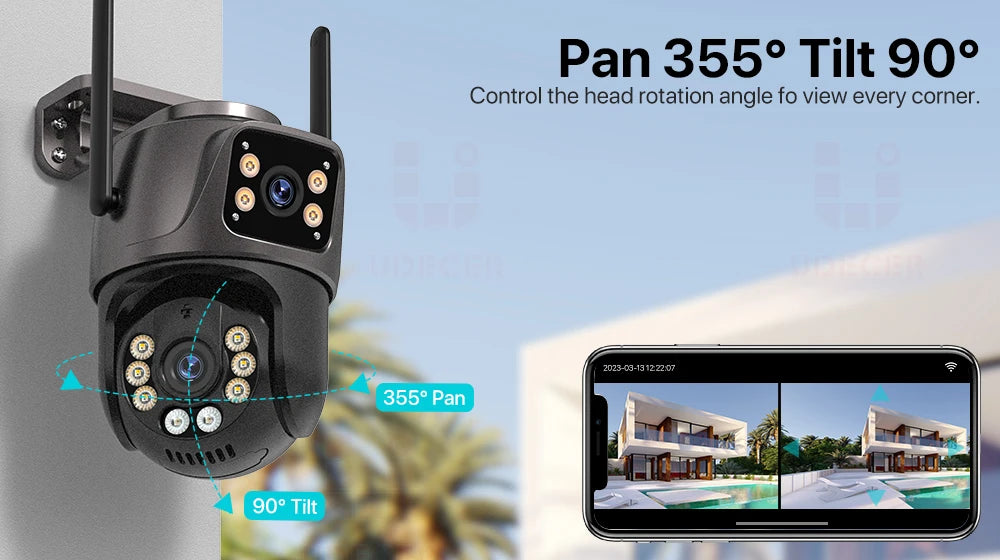 4K 8MP HD Wifi PTZ Camera Outdoor 4MP Dual Lens Dual Screen AI Auto Tracking IP Camera CCTV Audio Video Surveillance P2P iCSee - Shoppiline