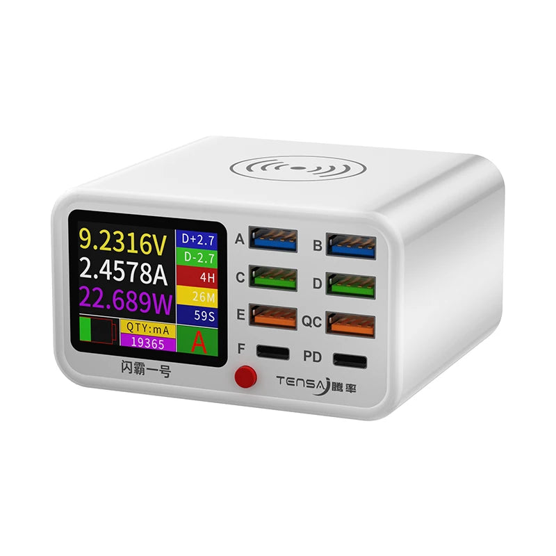 Multi functional 8-port USB Wireless Fast Charging Station Visual Current Detection Charger For Mobile Phone iPad Flash Charging - Shoppiline