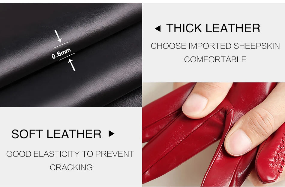 Women's sheepskin gloves winter warm plus velvet short thin touch screen driving color women's leather gloves good quality -2226
