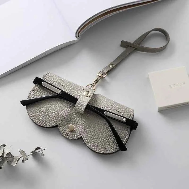 Litchi Embossed PU Leather Glasses Case Cute Hanging Eyewear Holder for Sunglasses Reading Glasses Portable Travel Storage Bag
