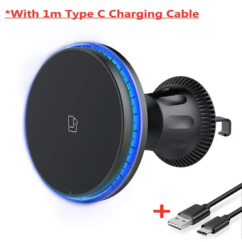 Magnetic Car Wireless Charger RGB For iPhone12 13 14 15 16 17 Pro Max Macsafe Car Phone Holder Stand Mount Fast Charging Station - Shoppiline