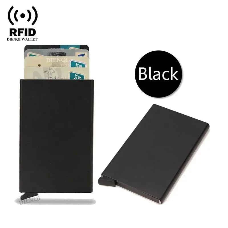 Rfid ultra-thin smart wallet for men and women, pop-up credit card holder, metal minimalist mini wallet