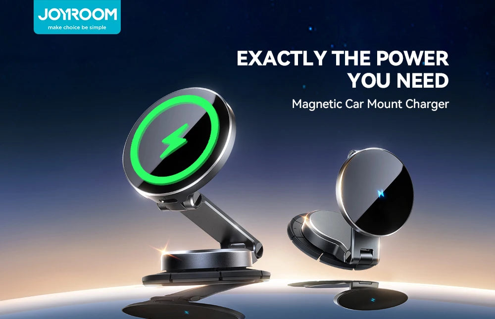Joyroom Magnetic Car Mount N55 Strong Magnet 15W Wireless Charging 360° Rotation Foldable Phone Holder Fast Car Charger JR-ZS408 - Shoppiline