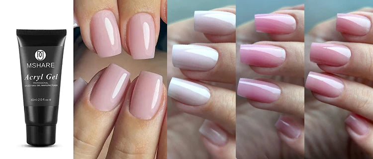 MSHARE Poly Nails Acryl Gel 60ml Builder UV Led Acrylgel Nagelverlängerungen Acryl Rosa Weiß Klar Acrylat HEMA TPO-freies Gel