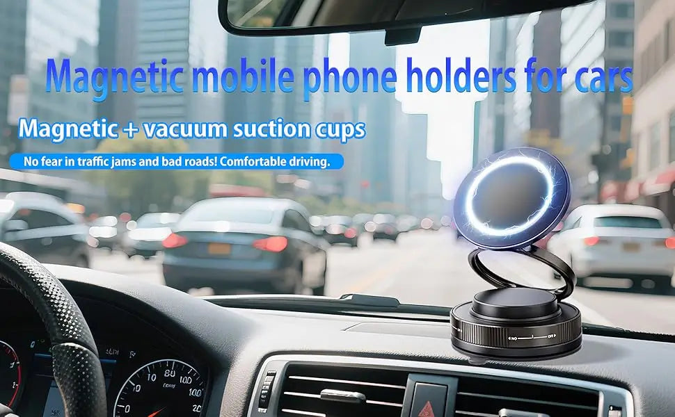 Upgraded 360° Vacuum Magnetic Car Phone Holder, Strong Suction Cup Phone Mount Foldable Portable Cell Phone Holders