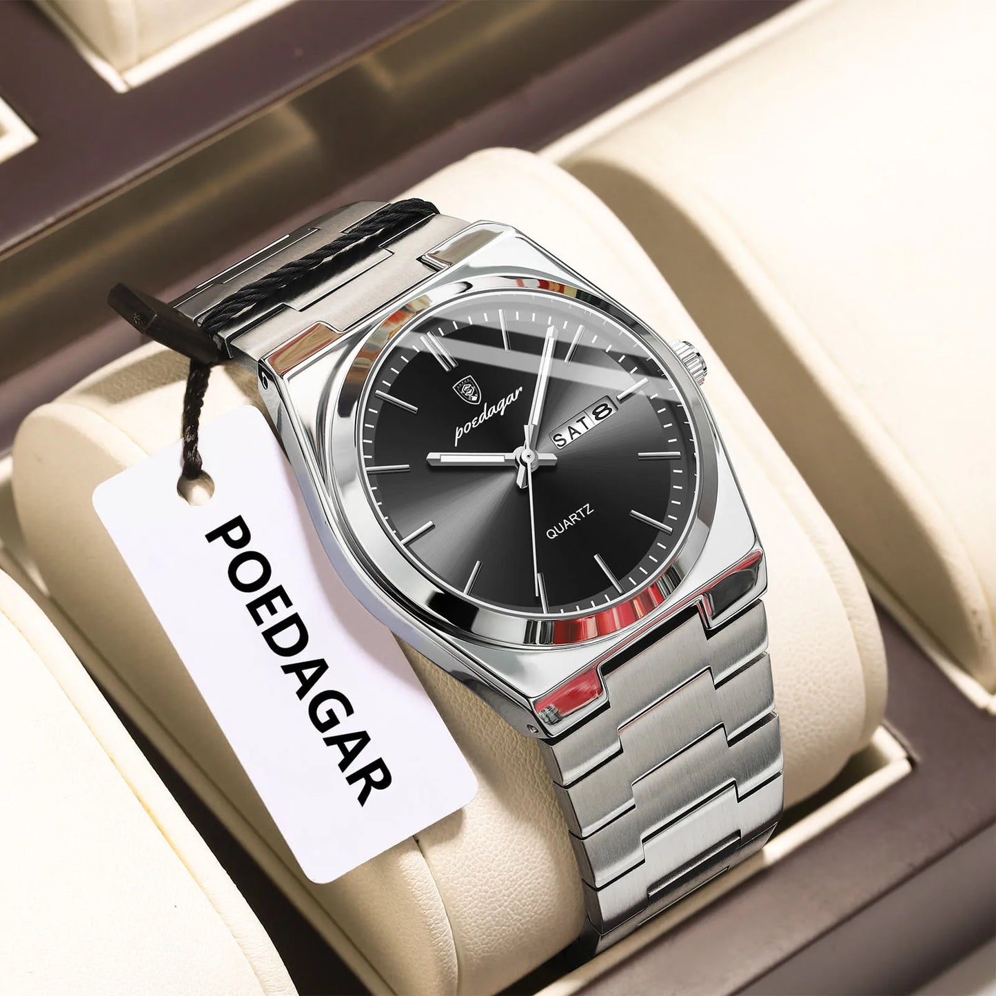 POEDAGAR Mode Klassische Herrenuhr Wasserdichte Leuchtende Datumsanzeige Wochenanzeige Luxus Herrenuhr Edelstahl Quarz Business Herrenuhren