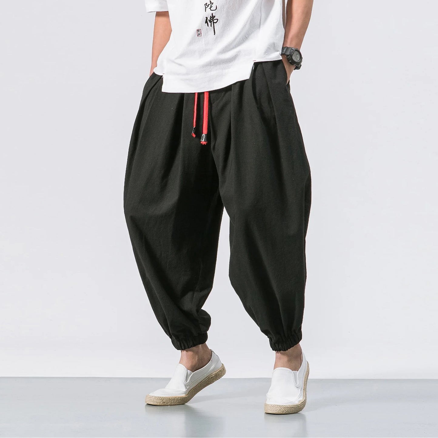 FGKKS Printemps Homme Lâche Sarouel Chinois Lin Surpoids Jogging Haute Qualité Marque Décontracté Pantalon Grande Taille Homme