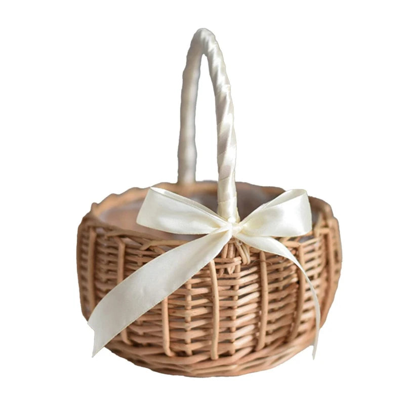 Woven Flower Baskets Rattan Storage Basket Handmade Storage Rack Flower Girl Hand Basket for Home Wedding Decoration